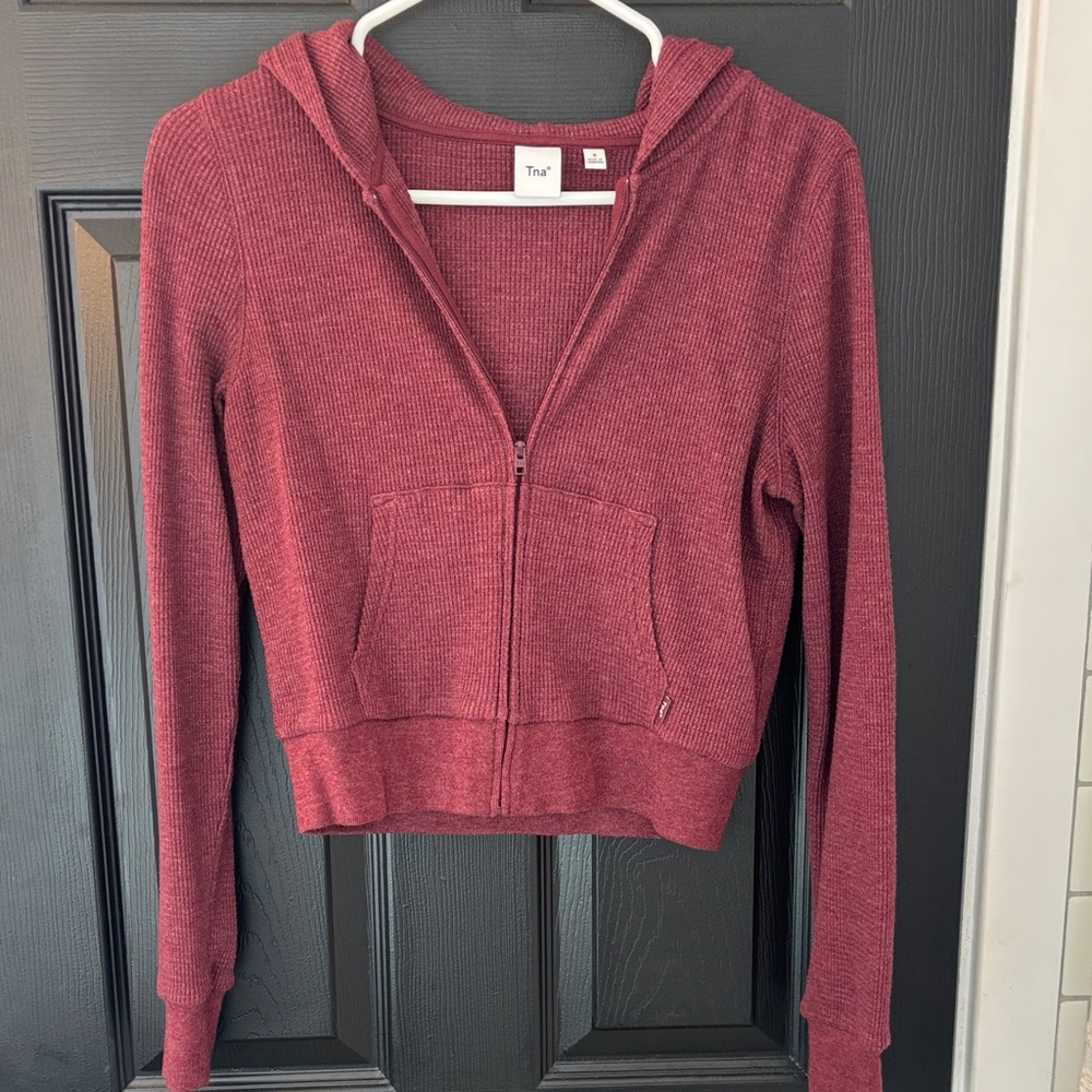 TNA burgundy zip up waffle hoodie